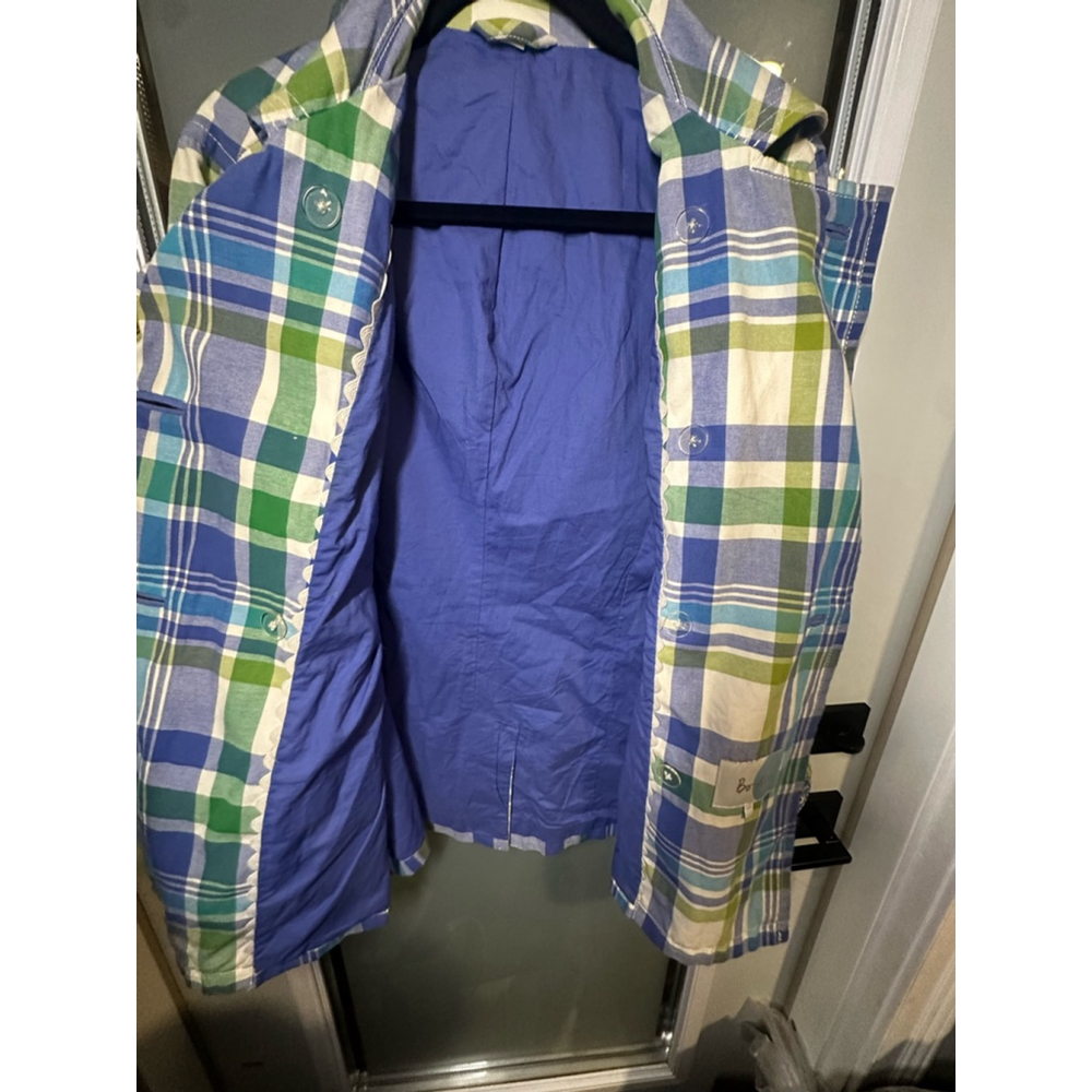 Boden Blue and Green Plaid Trench Coat - Picture 8 of 9